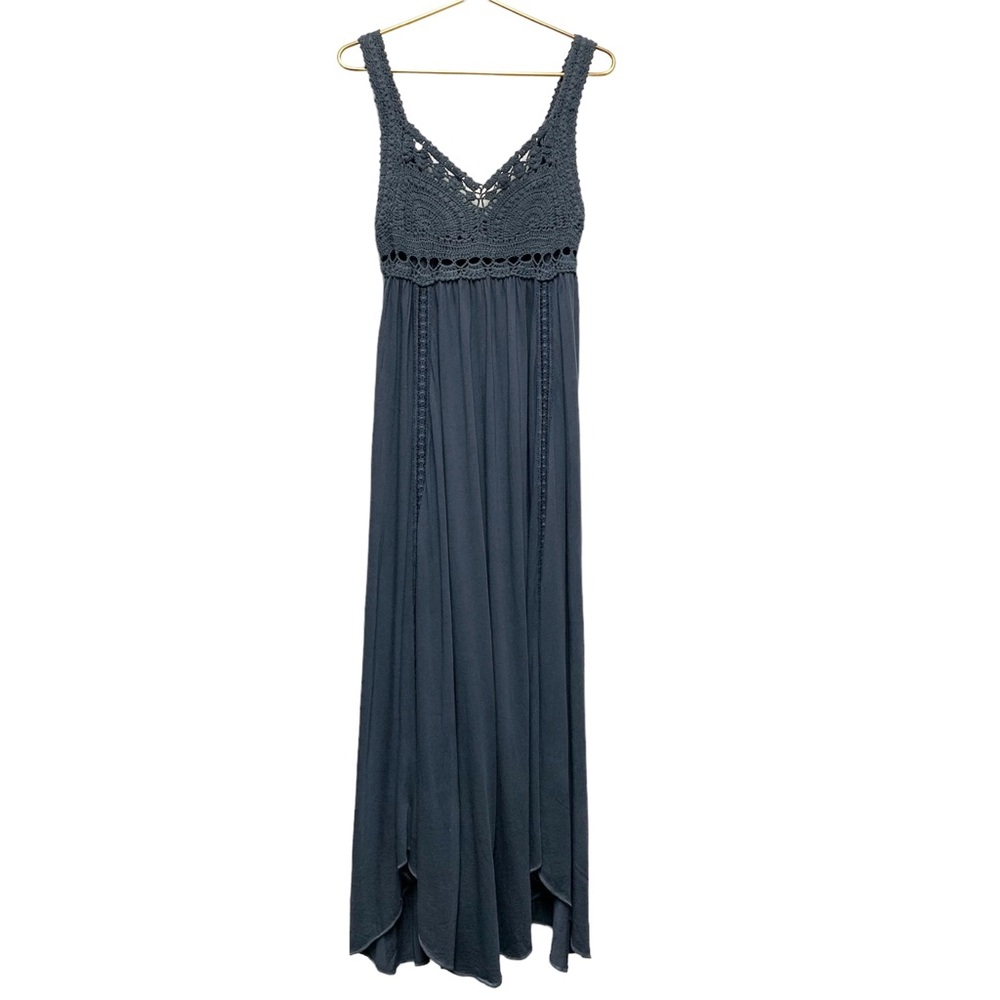 Odd Molly Anthropologie Crochet Lace Maxi Dress Size 1 Small‎ Slate Blue Grey